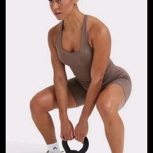 Oner Timeless Square Neck Mid Tank Top Cool Brown Medium Euc Built In Bra Square